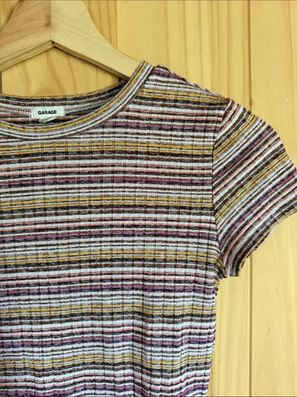 Garage Short-Sleeve Ribbed Tee in Purple, White & Tan Stripes - Picture 4 of 6